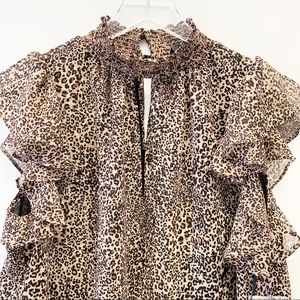 1. State Leopard Keyhole Ruffle Smocked Blouse, Md
